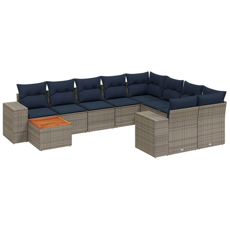  10 Piece Patio Sofa Set With Cushions Gray Poly Rattan