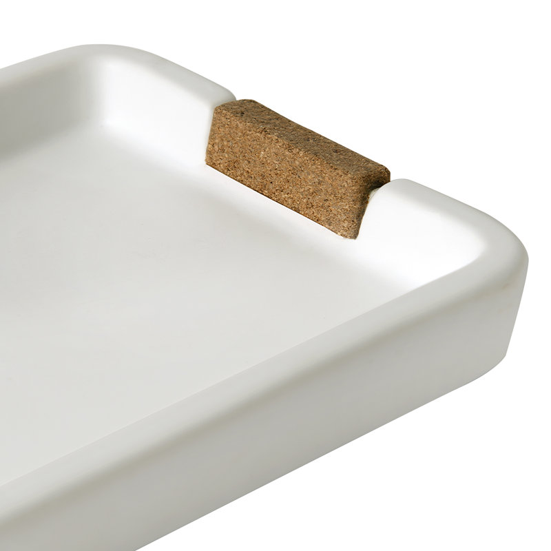 White Ceramic Vanity Tray with Cork Accents