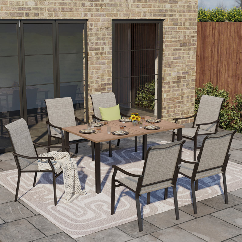 6-Seat Patio Dining Set With Textile Chairs