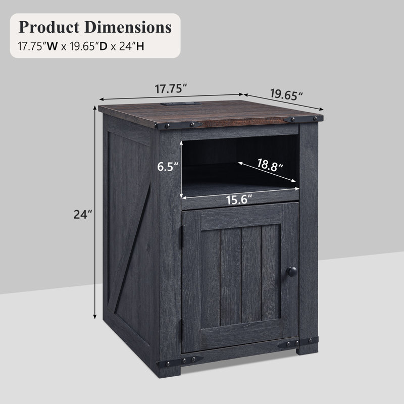Xailey End Table and Built-In Outlets, Dark Gray
