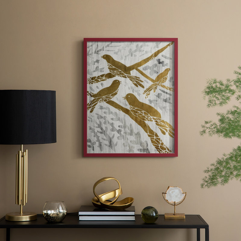 «Four Calling Birds» - impression encadrée des Fêtes de la feuille d'or - bois massif, H 30 po x l 24 po, Rouge