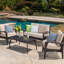Chaise bistro et table d'extérieur Pe 4Pc - brun + brun clair, fer, chaise imperméable