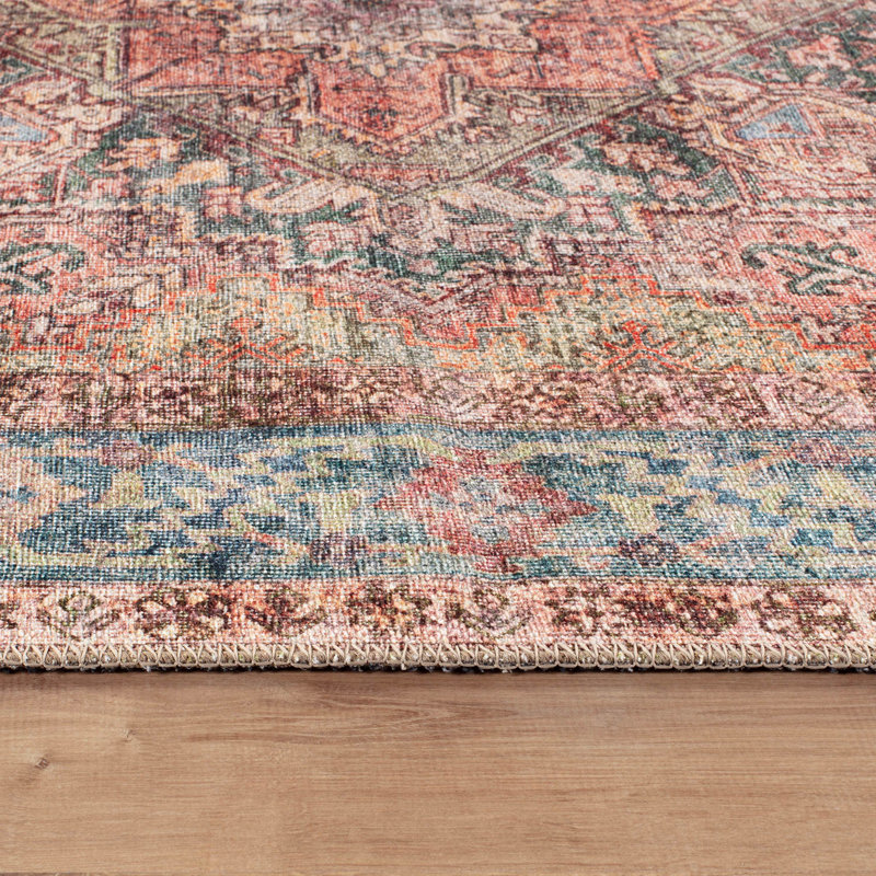 Calista Multi Vintage Rug – Machine Washable Flat Pile With Non-Slip Backing, Rectangle 5' x 7', Multi