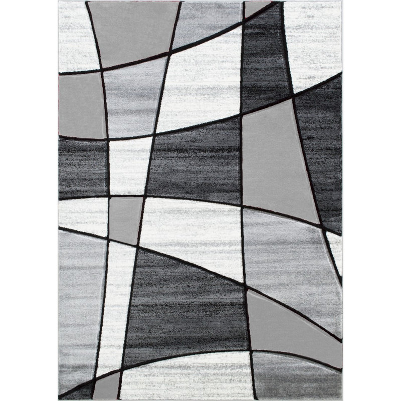 Tapis gris zone géométrique Aftan, Rectangle de 7 pi x 10 pi 5 po