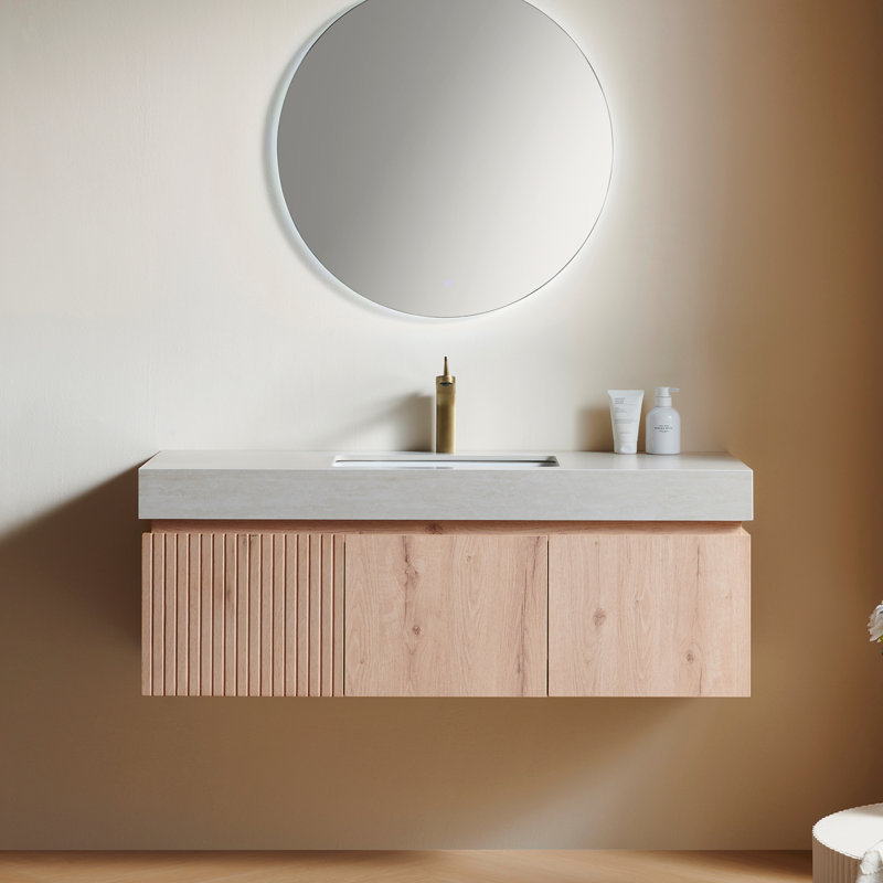 Meuble-lavabo Luxstone, Chêne blanc, Beige, 48"