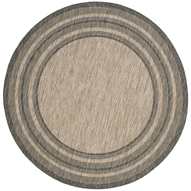 Chapa Machine Woven Striped Area Rug, Round 10', Beige/Black