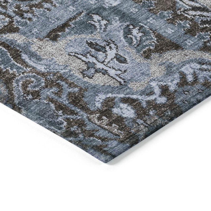 Denim Blue Flat Woven Rectangular Synthetic Rug