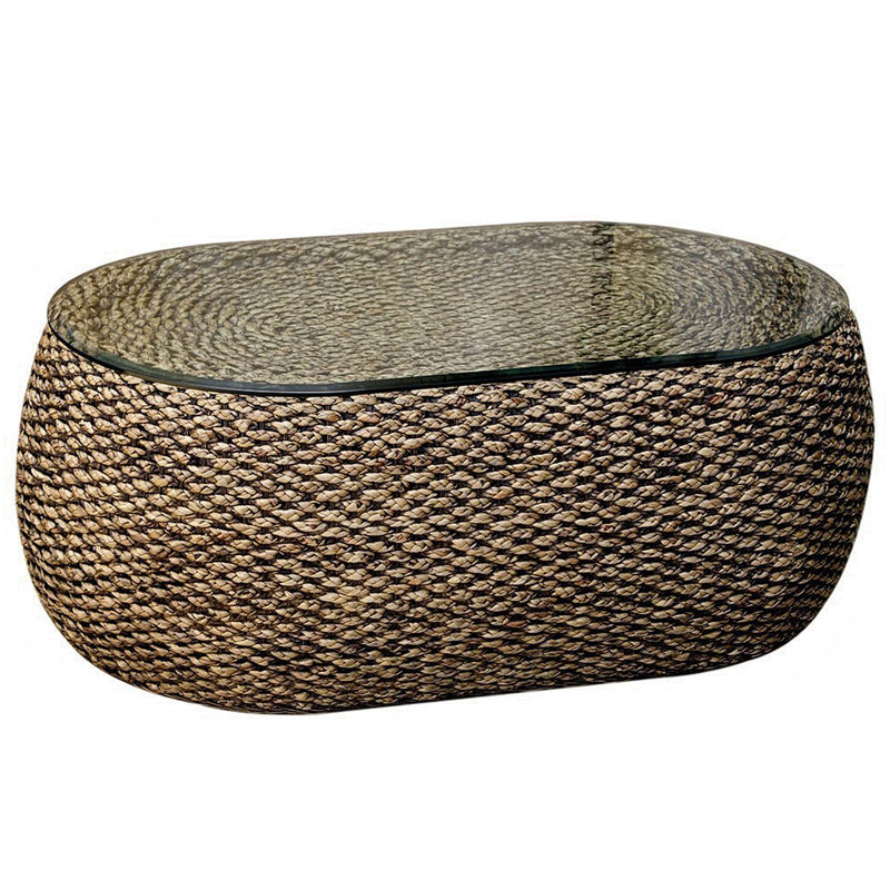 Onshuntay Seagrass Coffee Table with Glass Top