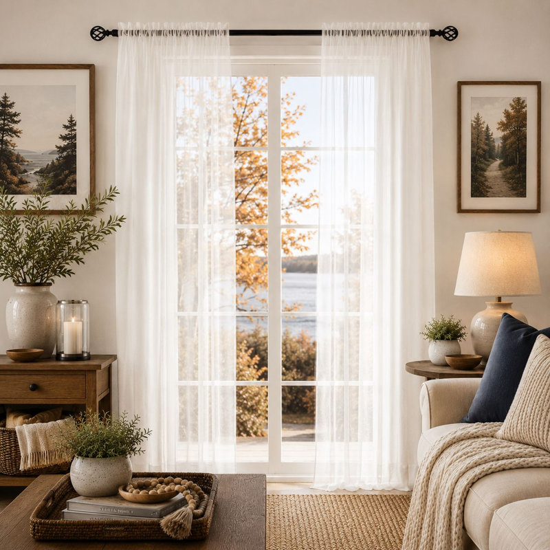  Ensemble de rideau de fenêtre et cantonnière en cristal 3 pièces Sheer Elegance - Noir, Noir