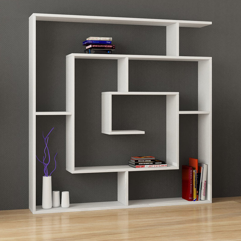 Labirent Bookcase | Modern Maze-Design Freestanding Shelf Unit, White