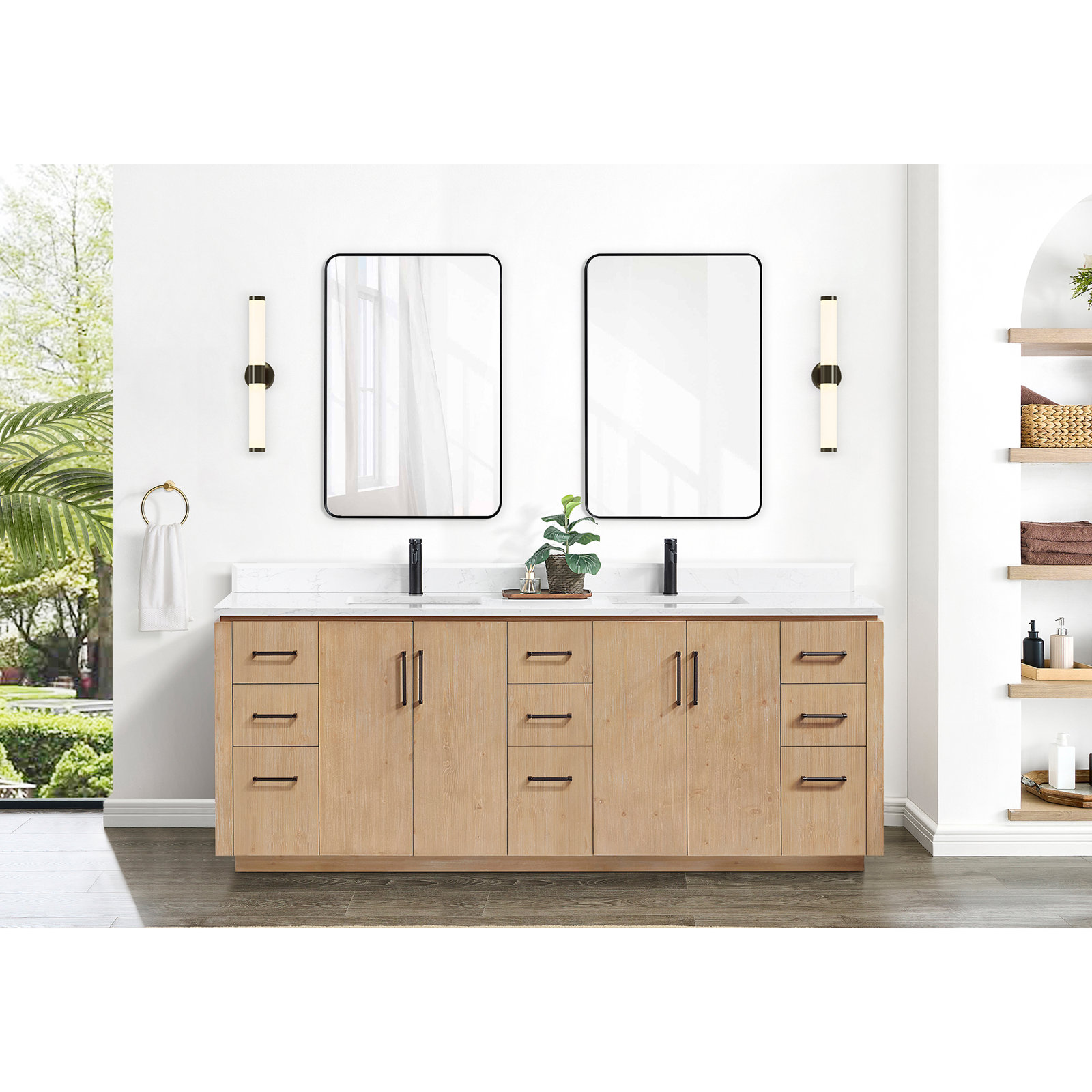 Cloverfield 84'' Double Bathroom Vanity, Fir Wood Brown, Matte Black