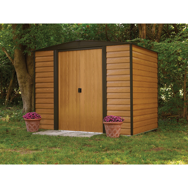 Remise de rangement en acier avec grain de bois de 8 x 6 pi Woodridge, H 8 pi P 6 pi po