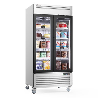 Coolski 40 po. 33,5 pieds cubes Congélateur vertical à 2 portes vitrées en acier inoxydable
