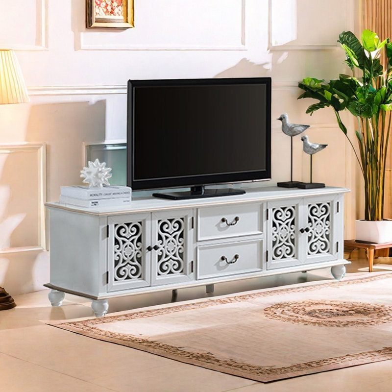 Meuble télé de style méditerranéen, Blanc, 78.74"