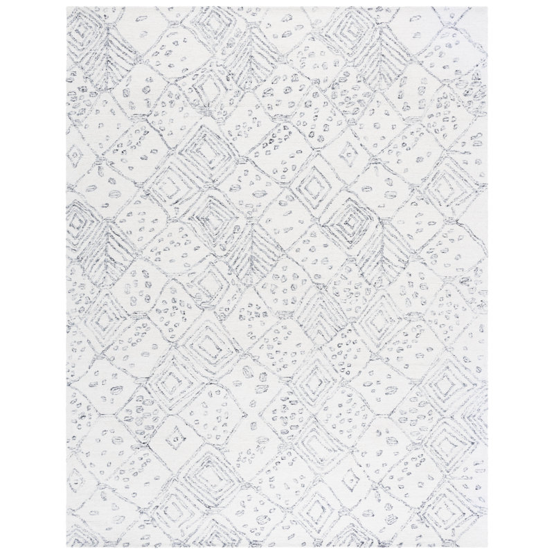 Ebony 929 Hand Tufted Wool/Cotton Geometric Shapes Rug in Ivory/Gray, Rectangle 8' x 10'