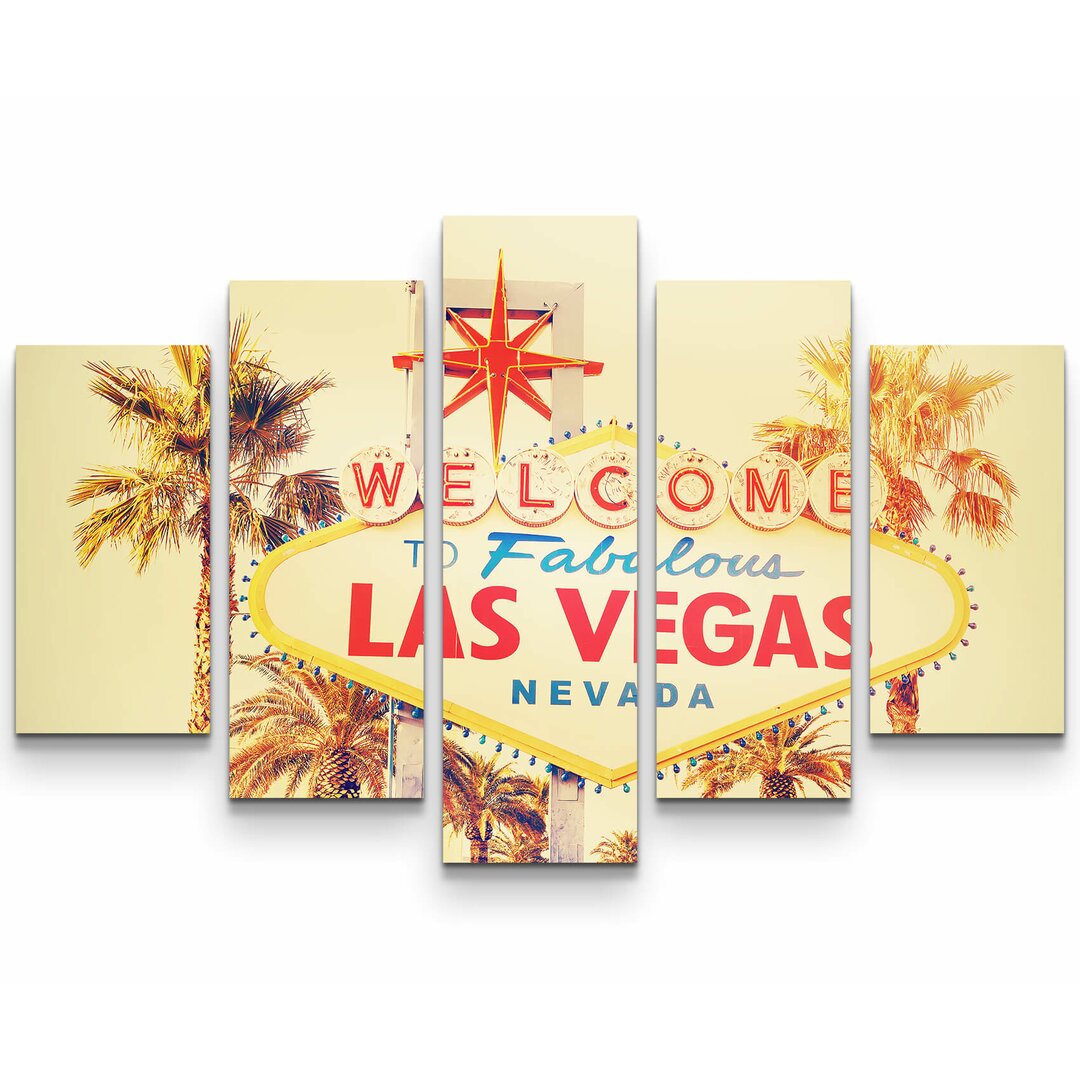 5-tlg. Leinwandbilder-Set Willkommen in Las Vegas Schild