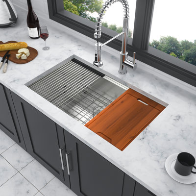 30" Single Bowl Undermount Kitchen Sink In 304 Stainless Steel, Featuring X - Shaped Water Flow, Workstation Ledges, And Condensation Layer 16 Gauge Brushed Nickel Appearance, Function, Smooth Flow
