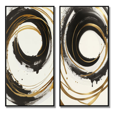Courbes noires et dorées - ensemble d'art mural encadré de spirales abstraites de 2 - ensemble de galerie murale pour la décoration intérieure