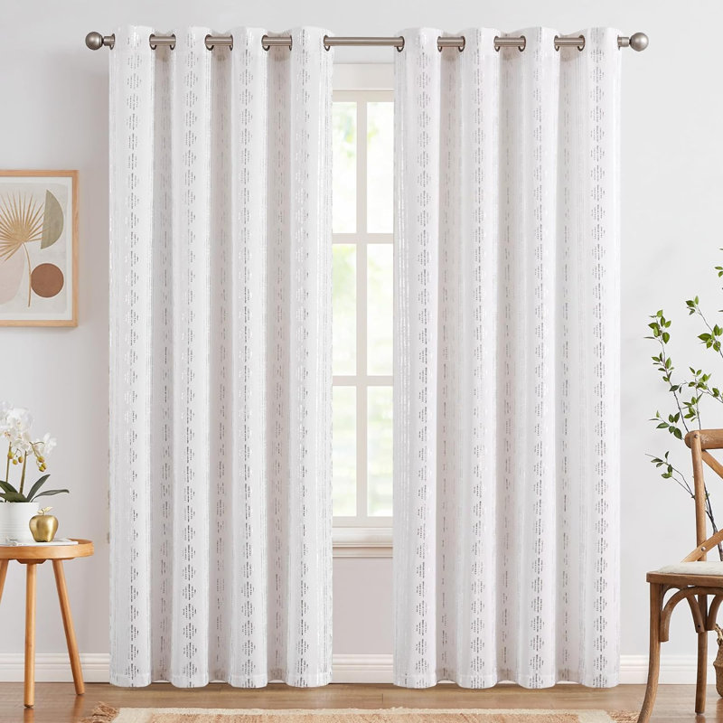 Amadas Linen Semi-Sheer Rod Pocket Curtain Pair, 52" W x 84" L, Silver/White