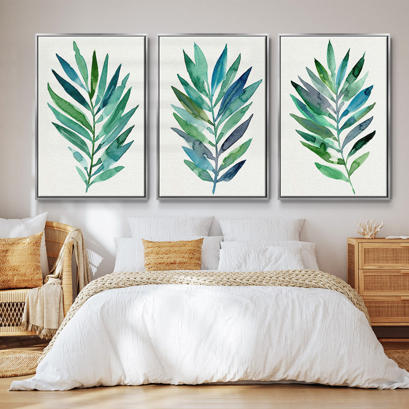 Ensemble de 3 pièces encadrées sur toile Palm Frond Flow I, H 27 po x l 54 po, Argent
