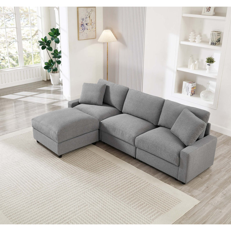 L-Shaped Modular Sectional Sofa with Hidden Storage and Tool-Free Assembly, 30.31" H x 103.54" W x 61.42" D, Gray Polyester