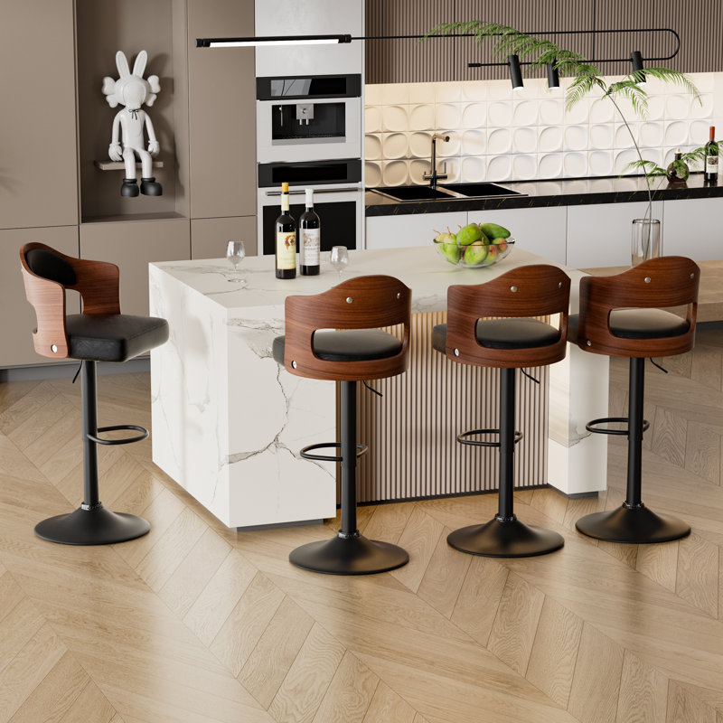 Modern Heavy Duty Swivel Bar Stool with Backrest – Adjustable Height Counter PU Leather Chairs with Footrest, 350lbs Capacity, Non-Slip Base, 360° Rotation for Kitchen Island, Home Bar, Coffee Shop