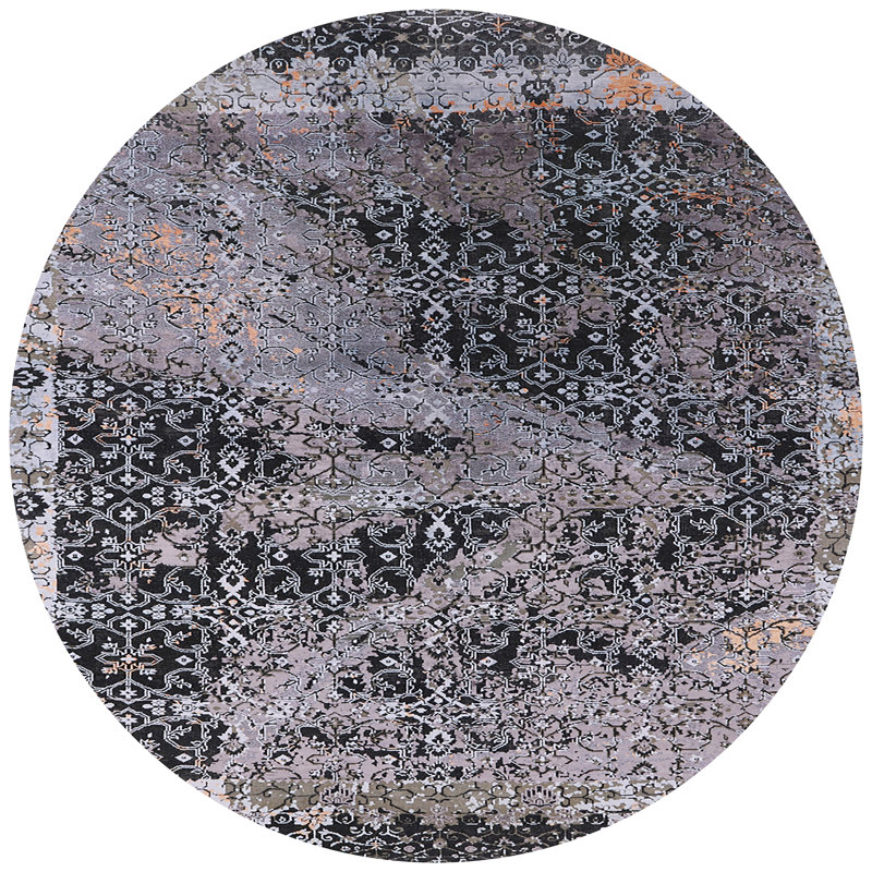 Tapis gris / noir Ikat, Rond 6 pi