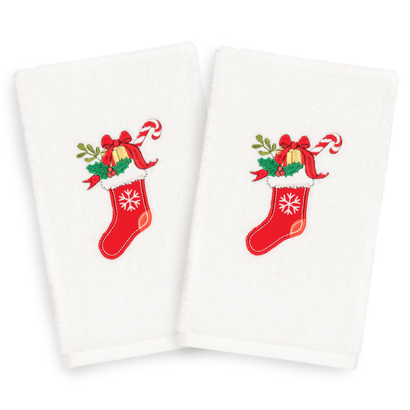 Débarbouillette de Noël brodée en coton de luxe, Blanc