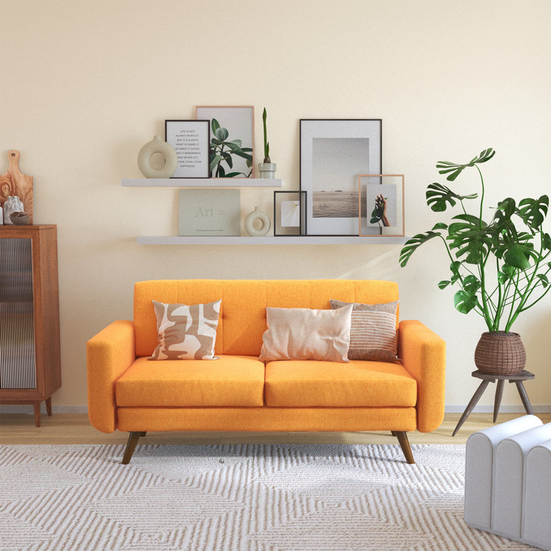 Causeuse rembourrée, Mélange de coton orange / mélange de lin