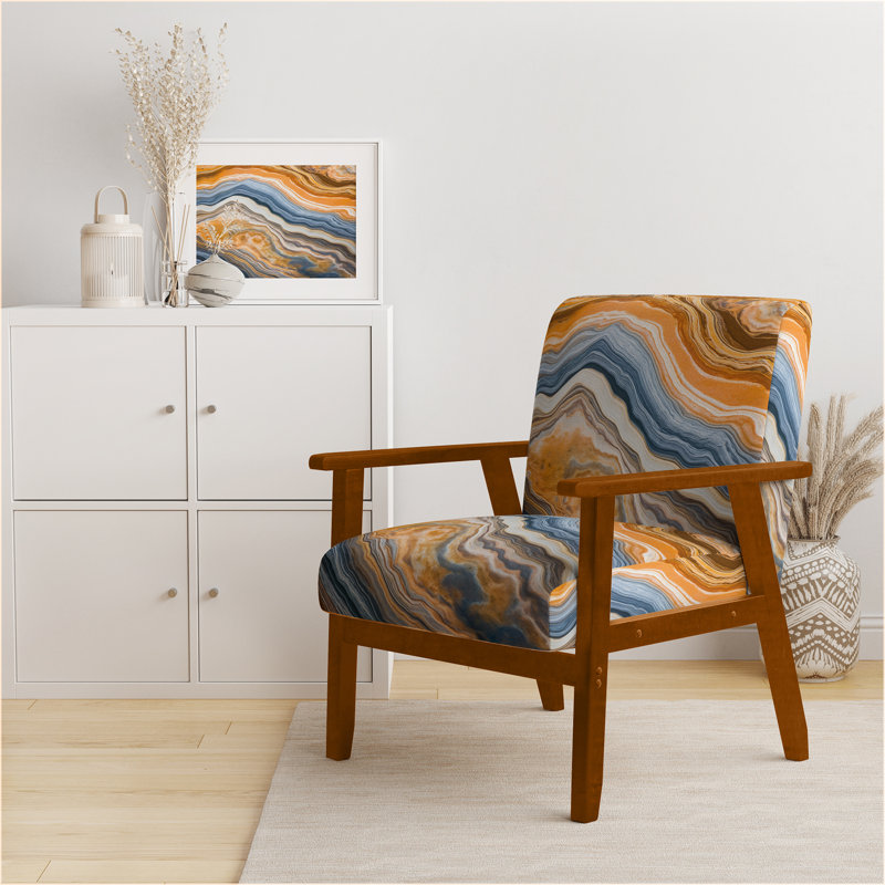 Berdahl Marble Upholstered Armchair, Brown Square Arms, Orange Velvet