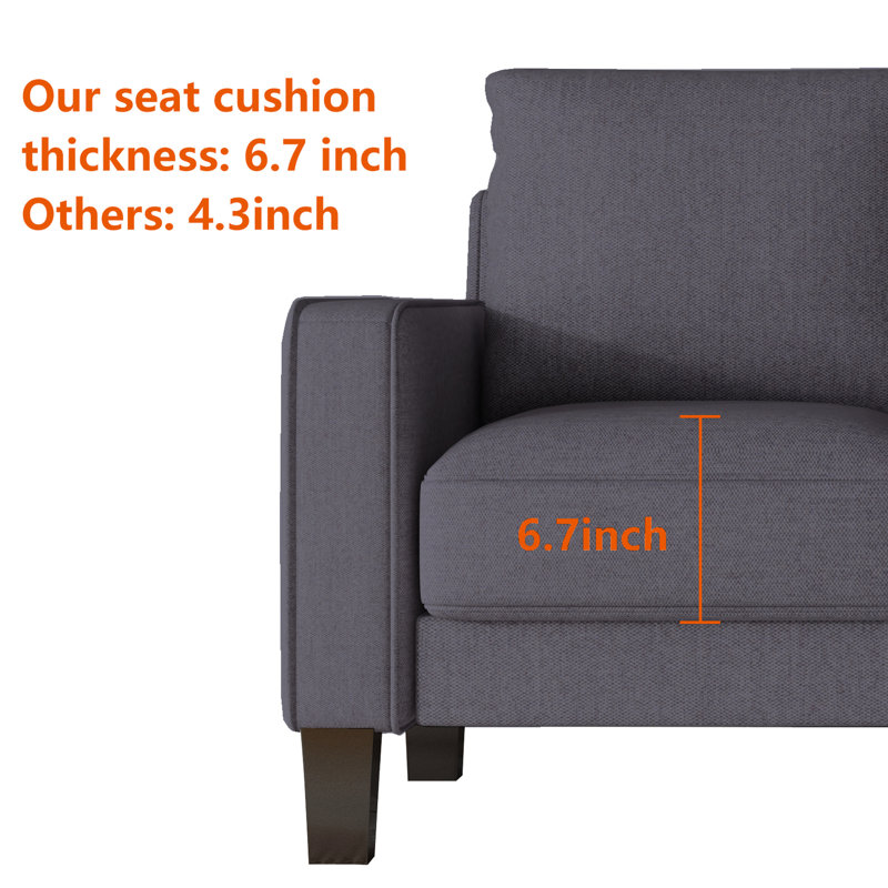 Salon en tissu gris foncé - structure en bois massif et en métal, coussins de siège de 6,7 po, capacité de poids de 900 lb, processus d'assemblage moderne facile avec cadre de revêtement gris, assemblage à charge élastique élevée, rangement