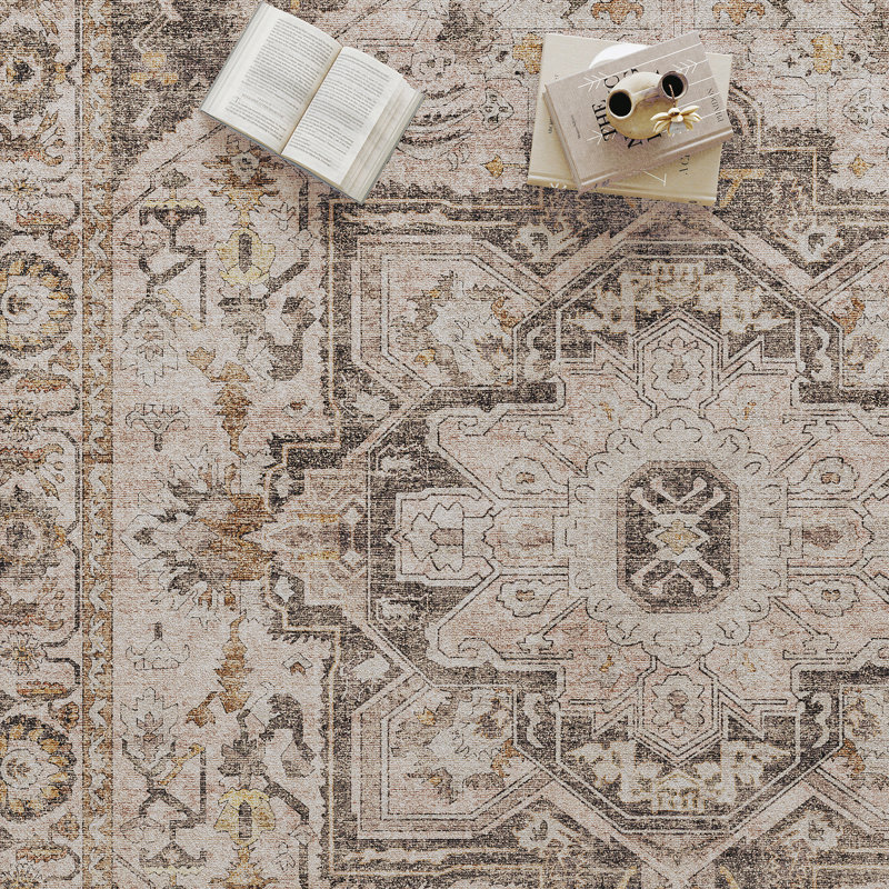 Elaine Machine Washable Vintage Area Rug with Non-Slip Backing, Rectangle 2' x 3'