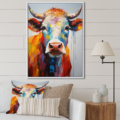 Portrait expressionniste coloré de vache - art encadré de vache