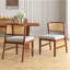 Ensemble de 2 chaises de salle à manger rembourrées en tissu avec dossier en rotin incurvé - Chaises d'appoint sans accoudoirs en bois massif pour la cuisine et la salle à manger