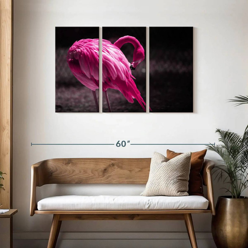 Beautiful Preening Flamingo, 28" H x 45" W