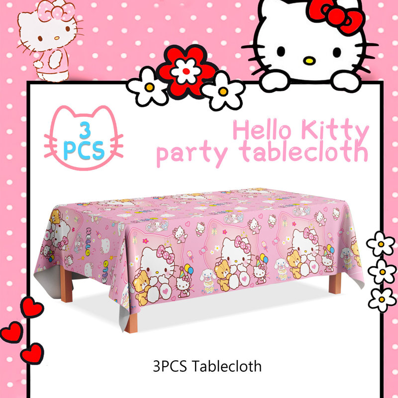 Nappe Hello Kitty rectangulaire, 3 pièces pour table Hello Kitty