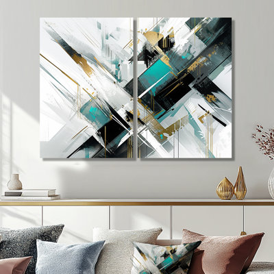 Art mural grand bleu sarcelle cubiste kaléidoscope