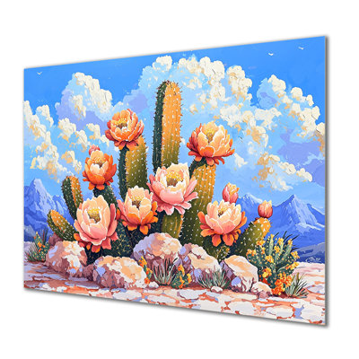Pink Prickly Pear Cactus In Vegas I - Floral Metal Wall Art Decor, Floral Cactus Metal Print