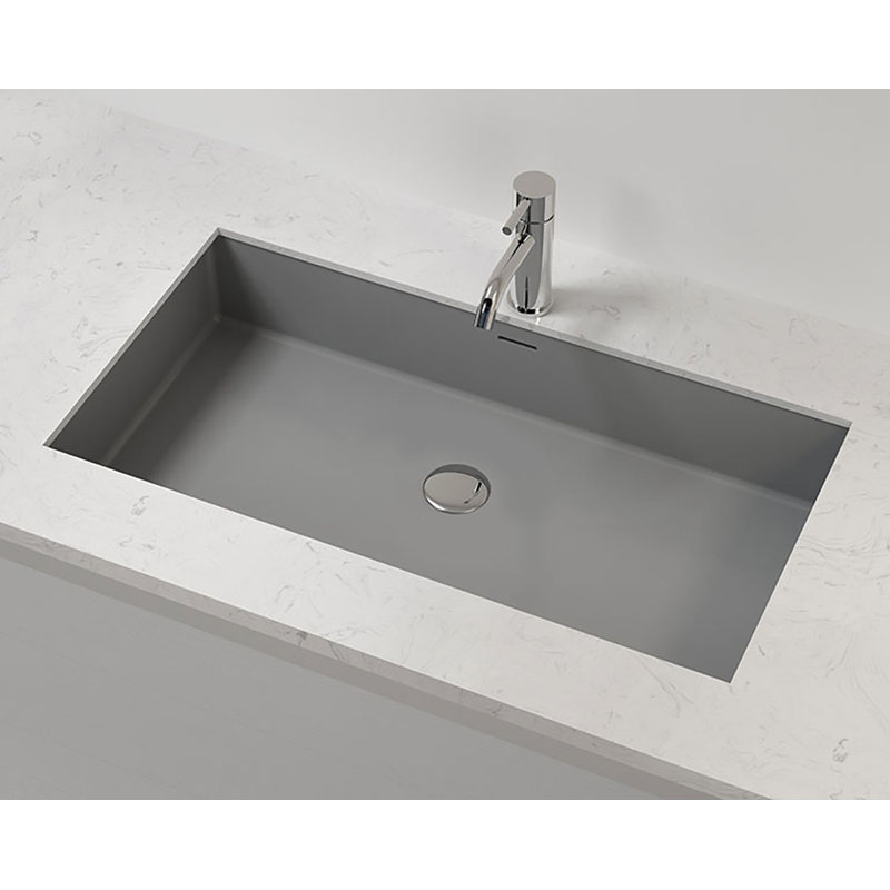 Badeloft 31.4" x 16.7" Stone Resin Undermount Bathroom Sink UB-05-L-GGRY in Glossy Gray, Glossy Gray