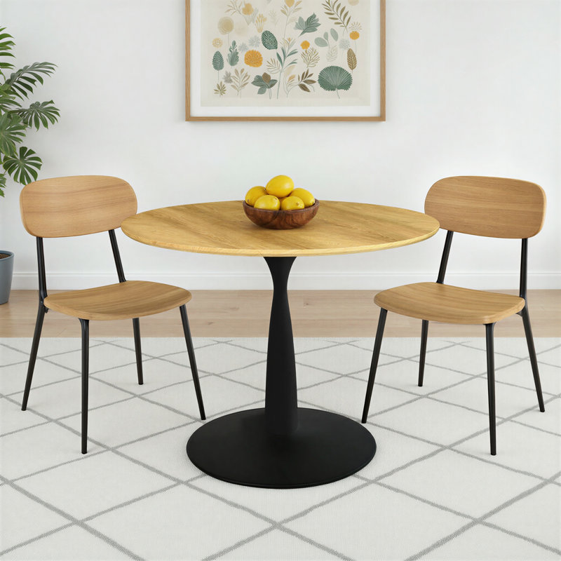 Table de salle à manger Azarael, Naturel, Noir, H 29 po x l 36 po x L 36 po