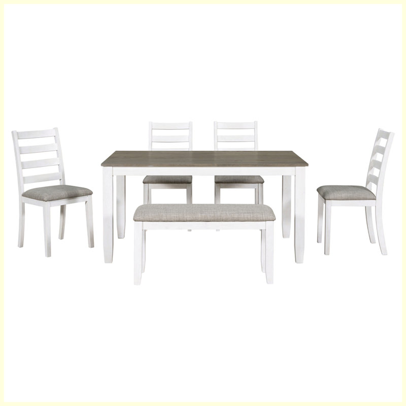 Rustic Style 6-Piece Dining Room Table Set with 4 Chairs and a Bench
