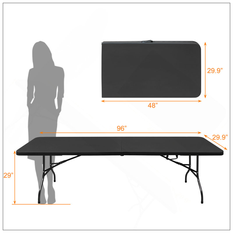 Table pliante 8 pi, table en plastique portative pour le camping, pique-niques, fêtes, table pliable à port élevé noir, Noir
