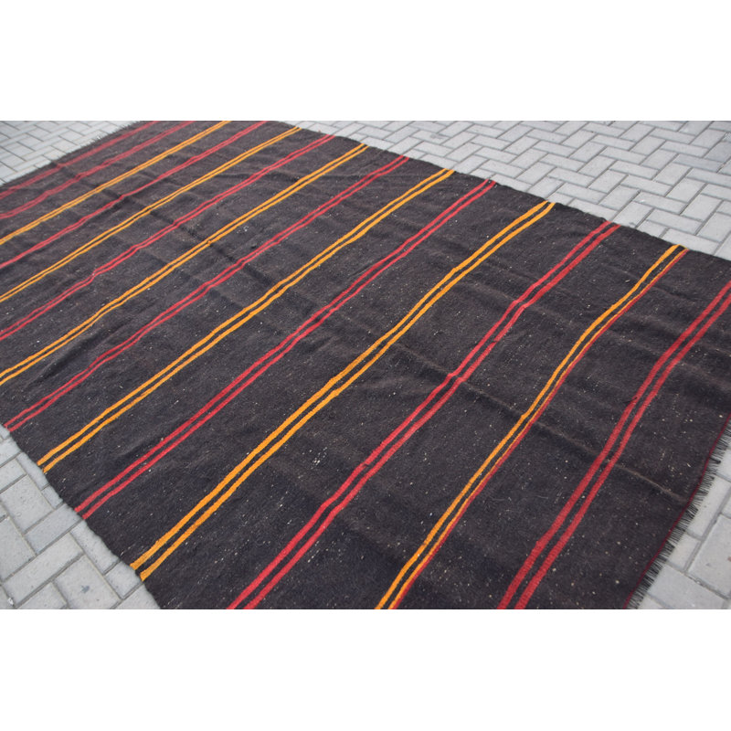 Tapis kilim noir tissé à la main Oushak