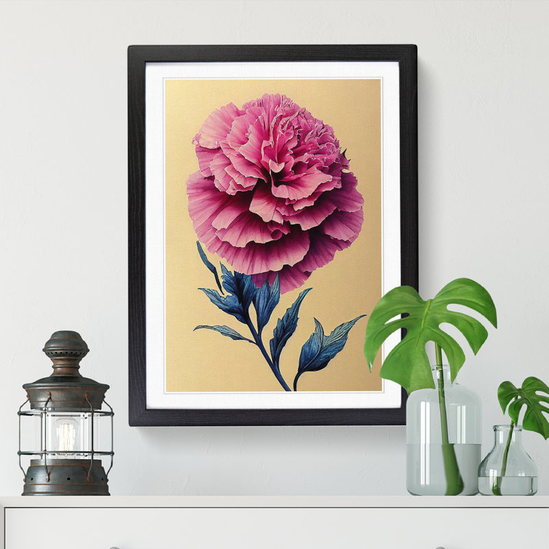 Watercolour Carnation Flower - Picture Frame Print, Black, 34cm H x 25cm W x 2cm D