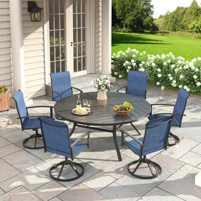 6-Person Patio Swivel Dining Set with 50" Dining Table and PVC-coated polyester Swivel Dining Chairs