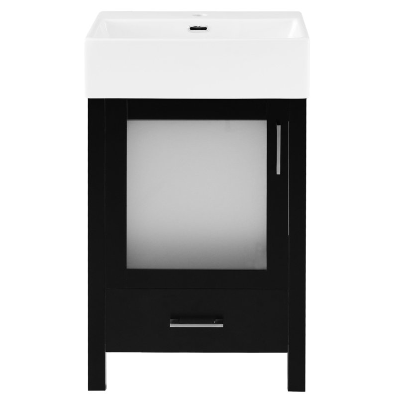 Meuble-lavabo de 20,5 pouces avec pieds en bois massif, lavabo en céramique, charnières, conception moderne avec fonctionnement silencieux