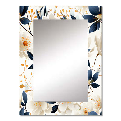 Arnhildur Blue And White Essence Petals Blooms Floral Pattern - Floral Decorative Mirror, Cottage Wall Mirror, Printed Metal Art