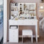 Grande coiffeuse avec miroir à DEL et tiroirs de rangement - Coiffeuse avec tabouret rembourré-152621768