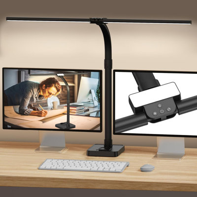 LED Desk Lamp With Phone Holder Base, 24W Adjustable Gooseneck Lamp, 25 Lighting Modes For Home Office Study
