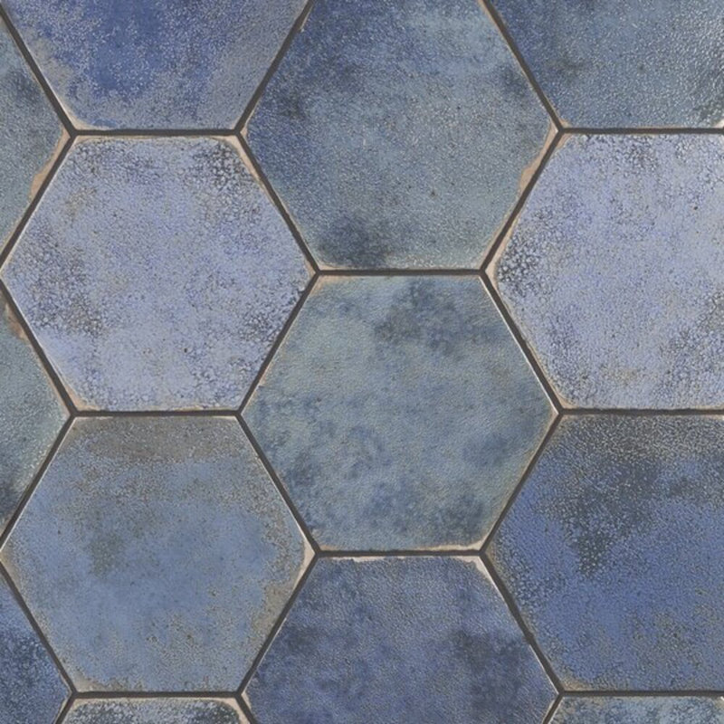 Kalay 9" Hexagon Polished Porcelain Tile, Blue